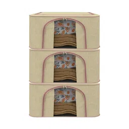 Kuber Industries Beige & Pink Set of 3 Reusable Drawer Organisers-24
