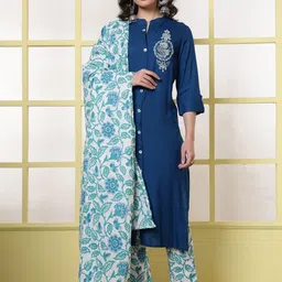 Anouk Women Floral Embroidered Regular Thread Work Kurta with Trousers & With Dupatta-picture-27