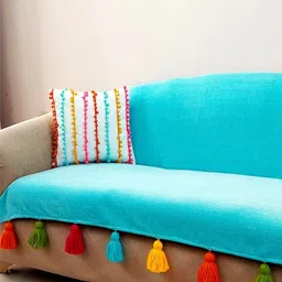 THROWPILLOW Turquoise Blue & Multicoloured Solid Polyester 1 Piece Sofa Cover-image-65