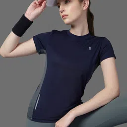 hrx by hrithik roshan Women Solid Round Neck Polyester Navy Blue T-Shirt-picture-32