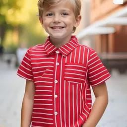 BAESD Boys Pack of 2 Classic Fit Conversational Printed Spread Collar Cotton Casual Shirts-image-88