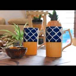 NIYARA Yellow & Blue 2 Pieces Printed Ceramic Matte Mugs-49