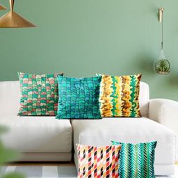 ArtzFolio Multicoloured Set of 5 Velvet Square Cushion Covers-41