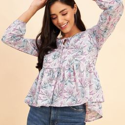 NEESH Floral Print Puff Sleeve Styled Back Top-image-81