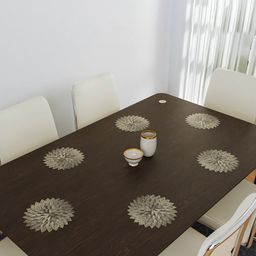 Aura Gold-Toned 2 Pieces Round Floral Leather Non-Slip Heat-Resistant Table Placemats-picture-25