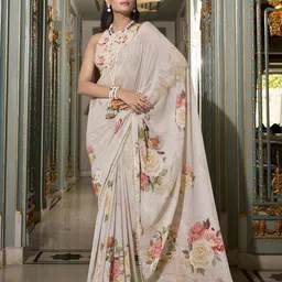 LOOKNBOOK ART Floral Printed Pure Georgette Tussar Saree-picture-22