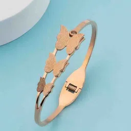 DIVASTRI Stainless Steel Rose Gold-Plated Cubic Zirconia Studded Bangle-Style Bracelet-picture-3