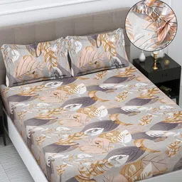 Myntra Elegant Homes Grey Printed Polycotton 300 TC King Bedsheet Sets 2.5 m x 2.55 m-picture-18