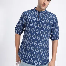 Anouk Rustic Geometric Printed Band Collar Above Knee Length Regular Kurta-picture-47