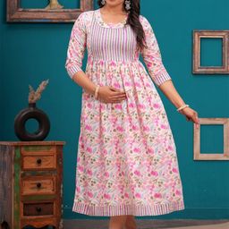 TANISHA Women Floral Printed Maternity Cotton Fit & Flare Dress-image-43