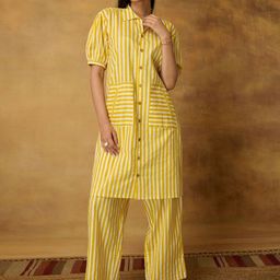 The Quince Life Lemon Stripe Shirt With Trousers Co-Ords Set-image-16