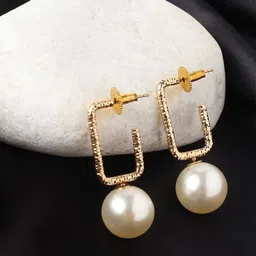 Adwitiya Collection Gold-Plated Pearls Beaded Geometric Shaped Drop Earrings-14