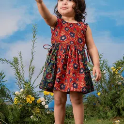 VASTRAMAY Girls Floral Printed Tie-Ups Detail Fit & Flare Dress-picture-38