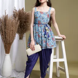 CurlyTales Girls Floral Printed Kurta with Dhoti Set-picture-15