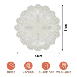 Kuber Industries Set Of 2 Cream-Coloured Cotton Round Plain Net Placemats image 4