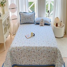 JC HOME 3-Pcs Blue & Green Floral Printed Single Bed & Pillow Covers 1.60 m x 2.30 m-picture-41