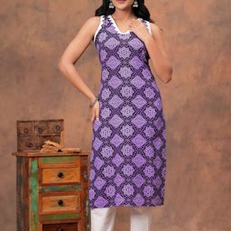 HERE&NOW Women Lavender Viscose Rayon Kurtas-picture-2