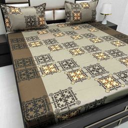 Pure Decor Brown & Yellow Ethnic Motifs 200 TC Queen Bedsheet with 2 Pillow Covers-image-73