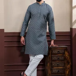 PulseIQ Men Grey Cotton Blend Kurta Sets-picture-14