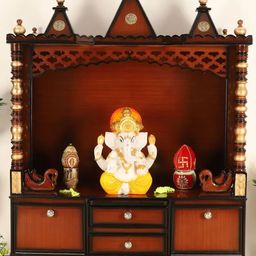 DZYN Furnitures Abhikya Kostha Brown Wooden Floor Rested Pooja Temple Without Door-image-86