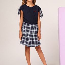 U.S. Polo Assn. Kids Girls Checked Pure Cotton Knee Length Skirt-picture-1