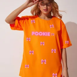 RAYACLOSET Typography Printed Round Neck Oversized Cotton T-shirt-image-98