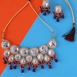 Cierra Gold-Plated Kundan-Studded & Beaded Choker Jewellery Set-image-15