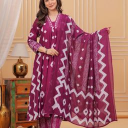 MANOJAVA Women Printed Regular Pure Cotton Kurta with Palazzos & With Dupatta-image-0