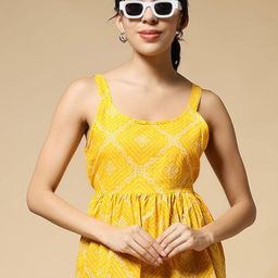 Istyle Can Women Bandhani Printed Pure Cotton Peplum Top-image-65