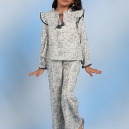 The Tribe Kids Girls Floral Printed Tie-Up Neck Cotton Top-picture-51