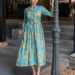 HAY Abstract Regular Sleeves Fit and Flare Midi Dress-image-18