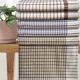 Athom Living Brown & White 6 Pieces Checked Cotton 210 GSM Bath Towels-image-48