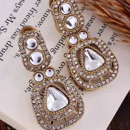 SHONA'S STYLE Brass-Plated Zircon Studded Triangular Shaped Drop Earrings-image-43