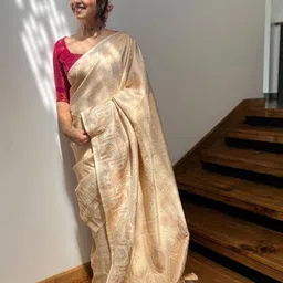 BlueRang Woven Design Zari Jacquard Silk Banarasi Saree With Unstiched Blouse Piece-image-47
