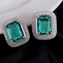 Opal Touch Rhodium-Plated Cubic Zirconia Studded Square Shaped Studs image 2