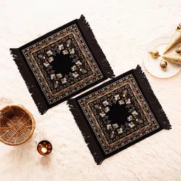 Kuber Industries Brown & White 2 Pieces Floral Printed Velvet Pooja Mats-57