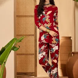 Sangria Floral Printed Pure Cotton Tunic & Trousers Co-Ords-picture-50