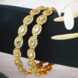 Adwitiya Collection Set of 2 Gold-Plated Artificial Stones and Beads Studded Bangles-18