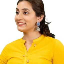 Shining Jewel - By Shivansh Silver-Plated CZ Studded Dome Shaped Oxidised Jhumkas-36
