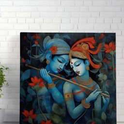 Livin'luxe Blue & Red Radha Krishna Religious Canvas Wall Art-image-16