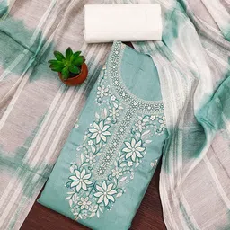 LeeliPeeri Designer Floral Embroidered Thread Work Unstitched Dress Material-image-84