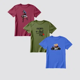 Boys Printed Cotton Blend Regular T Shirt (Multicolor, Pack of 3)-8