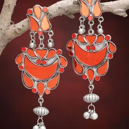 Moedbuille Silver-Plated Artificial Stones Studded and Beaded ContemporaryDrop Earrings-13