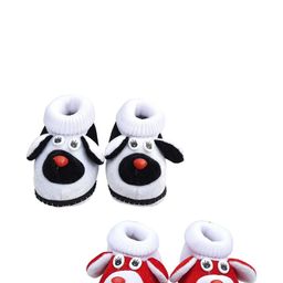 LMN CHILD CARE Pack of 2 Unisex Kids White & Red Dog Pattern Booties-image-83