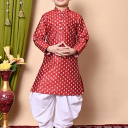 NFC CREATION Boys Embroidered Regular Sequinned Dupion Silk Kurta with Patiala-17