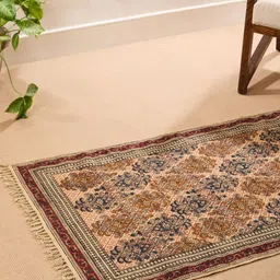 Fabindia Beige & Blue Kalamkari PrintedDhurries-23