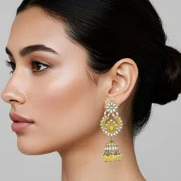 I Jewels Gold-Plated Kundan Studded And Pearls Beaded Dome Shaped Jhumkas-image-17