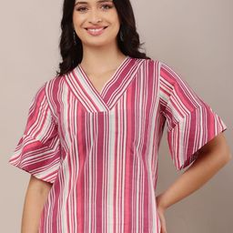 HELLO DESIGN Striped Bell Sleeve Cotton Top-image-79