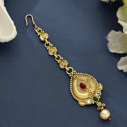 ATIBELLE Gold-Plated Artificial Stones Studded & Beaded Maang Tikka-image-56