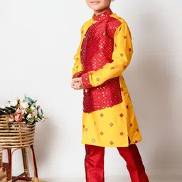NFC CREATION Boys Embroidered Regular Sequinned Dupion Silk Kurta with Pyjamas image 4